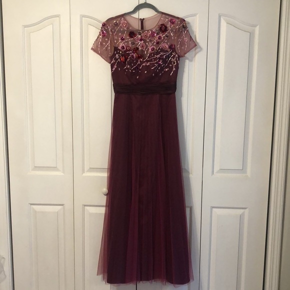 JS Collection Sequin Floral Beaded Satin Chiffon Fairy Maxi Dress Size 4 - Picture 3 of 10